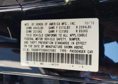 2016 Acura Tlx z USA, uszkodzony, nr VIN 19UUB1F30GA001660